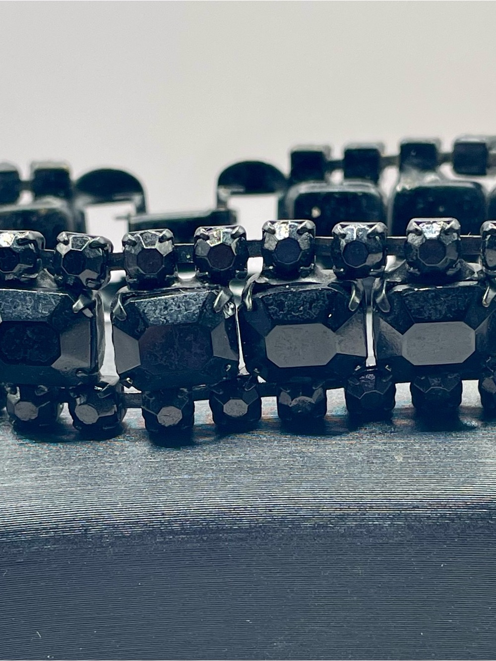Albert Weiss Vintage Black Faceted Rhinestone Bracelet w/Fold over Clasp. 7 in.